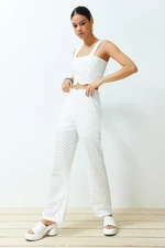 Trendyol Ecru Brode Straight Woven Trousers