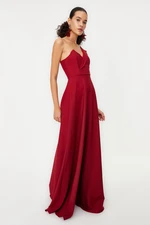 Trendyol Burgundy A-Cut Unlined Woven Evening Dress & Graduation Dress