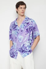 Trendyol Purple Oversize Fit Abstract Printed 100% Viscose Short Sleeve Casual Summer Shirt