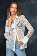 Trendyol White Unlined Lace Shirt