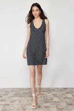 Trendyol Black Polka Dot V Neck Viscose Mini Woven Dress