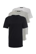 Trendyol Navy Blue-Grey Melange-White Basic Slim/Slim Fit 100% Cotton 3 Pack Short Sleeve T-Shirt