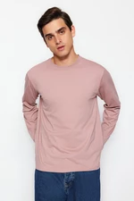 Trendyol Dried Rose Męski Basic Regular/Normal Cut Okrągły Dekolt Długi Rękaw 100% Bawełna T-shirt