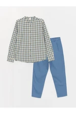 LC Waikiki Big Collar Plaid Boys' Shirt and Trousers