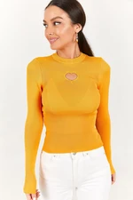 armonika Women's Mustard Chest Heart Pattern Camisole Blouse