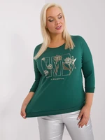 Navy green plus size blouse with appliqués