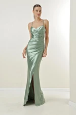 By Saygı Long Lined Satin Dress with Rope Straps and Ties at the Back.