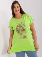 Light green cotton blouse of larger size with short sleeves