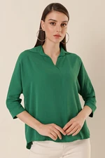 By Saygı Polo Neck Three Quarter Sleeves Split Split Blouse