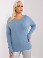 Blue plus-size knitted sweater with a classic pattern