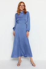 Trendyol Blue Evening Dress With Brit Waist Satin Evening Dress