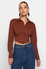 Trendyol Brown Crop Lined Corset Detailed Poplin Shirt
