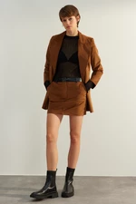 Trendyol Dark Brown Premium High Quality Velvet Fabric Belt Detail Mini Woven Skirt