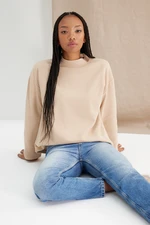 Trendyol Beige More Sustainable Thessaloniki/Knitwear Look Relaxed/Comfortable Fit Stand Up Collar Knitted Blouse