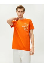 Koton Slogan Printed T-Shirt Short Sleeved Crew Neck Cotton