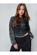 Koton Tie-tie Patterned Sweatshirt Crew Neck Corset Look.