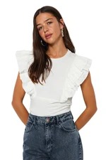 Trendyol White Knitted Blouse with Brode Detail