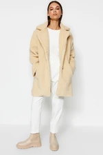 Trendyol Oversized Wide-Cut Plush Coat in Ecru