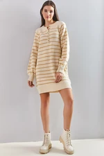 Bianco Lucci Women's Striped Buttoned Soft Sweater Dress