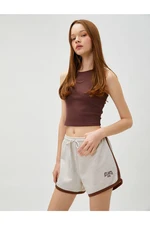 Koton Slogan Embroidered Shorts Waist with Lace-Up Piping Detail.