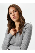 Koton Knitwear Sweater Half Zipper Wide Collar Ribbed Cashmere Textured