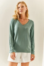 XHAN Mint V-Neck Flowy Blouse