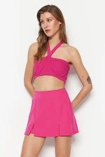 Trendyol Fuchsia Double Slit Super Mini Weave Shorts Skirt