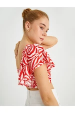 Koton Ruffled Crop Blouse with Shirring Detail Short Sleeves.