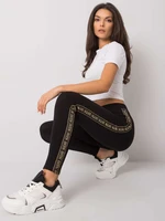 RUE PARIS Black leggings with gold stripes