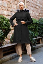 InStyle Zipper Pocket Leatherette Coat - Black