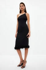 Trendyol Black Fitted Elegant Evening Dress with Woven Otriches