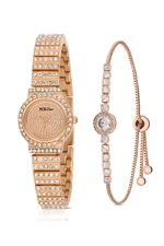 Polo Air Vintage Women's Wristwatch with Lots of Stones Zircon Stone Bracelet Combination Copper Color