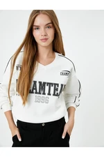 Koton V-Neck College Sweatshirt Printed Long Sleeve