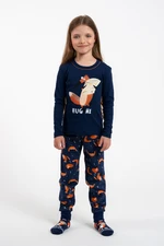 Girl's pyjamas Wasilla, long sleeves, long pants - navy blue/print