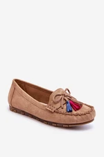 Suede Moccasins With Bow And Fringe Dark Beige Dorine