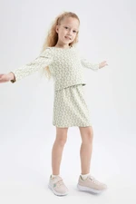 DEFACTO Girl Long Sleeve Flower Print T-Shirt & Mini Skirt Set