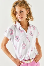 Olalook Women's Windmill Fuchsia Patterned Linen Bat Shirt