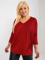 Basic burgundy plus size viscose blouse for everyday wear