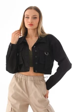 BİKELİFE Women's Pocket Detailed Oversized Crop Denim Jacket