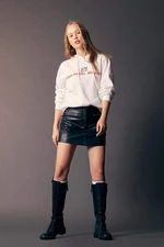 DEFACTO Coool Slim Fit Faux Leather Mini Knitted Skirt