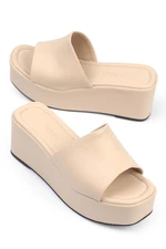 Capone Outfitters Capone Women's Beige Heels with Single Strap. Flatform Slippers.