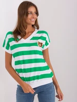 White and green striped blouse with patch