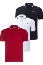 TRIPLE SET T8594 DEWBERRY MENS T-SHIRT-BLACK-WHITE-BURGUNDY