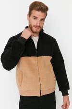 Trendyol Black Men's Regular/Regular Fit Zippered Standing Collar Thick Color Block Sweatshirt.