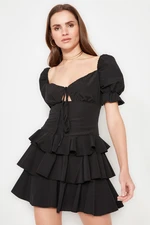 Trendyol Black Open Waist/Skater Flounce Poplin Elegant Evening Dress