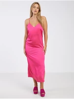 Dark pink ladies satin midishdresses VILA Ellette - Ladies