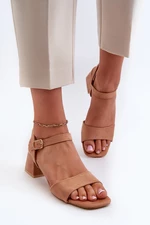 Women's block sandals made of eco-friendly Camel Leisha suede