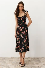 Trendyol Black Floral A-Line Viscose Midi Woven Dress