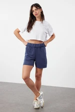 Trendyol Indigo High Waist Slim Knitted Shorts with Pockets & Bermuda