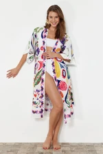 Trendyol Ethnic Pattern Belted Midi Woven 100% Cotton Kimono & Kaftan